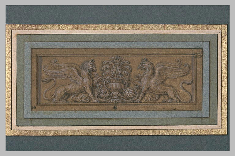 Motif d'ornement : deux griffons affrontés de part et d'autre d'une urne_0