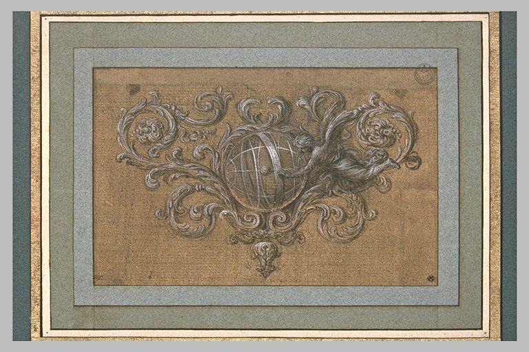 Motif d'ornement, cul-de-lampe : sphère armillaire et figure ailée_0