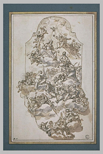 Etude de plafond : glorification d'un saint présenté à la sainte Trinité_0