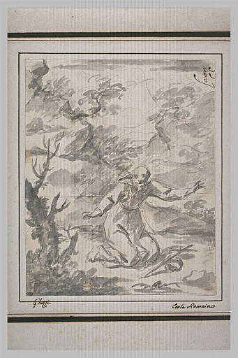 Saint François à genoux les yeux fixés sur une croix et un crâne_0