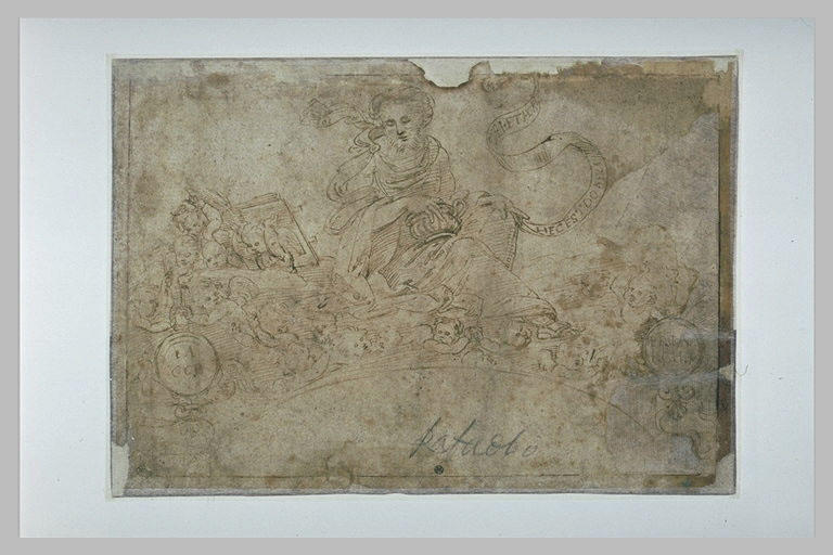 Jacob lisant, tenant un vase et un phylactère, assis sur des nuées_0