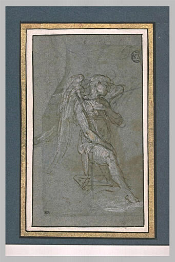 Un ange vu de profil, un genou à terre_0