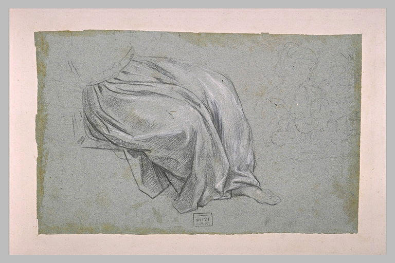 Etude de draperie pour le bas d'une figure assise, et buste de femme_0