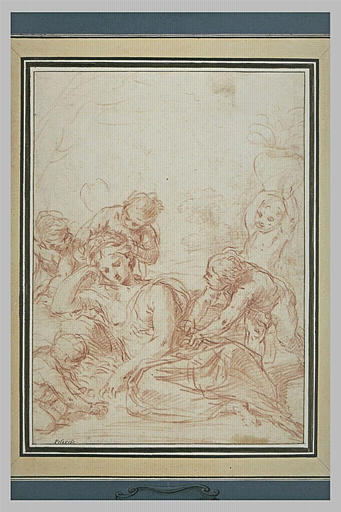 Une femme étendue, entourée de cinq enfants_0