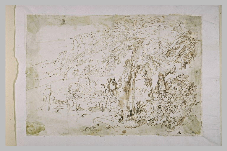 Paysage avec un berger conduisant un troupeau et deux figures_0