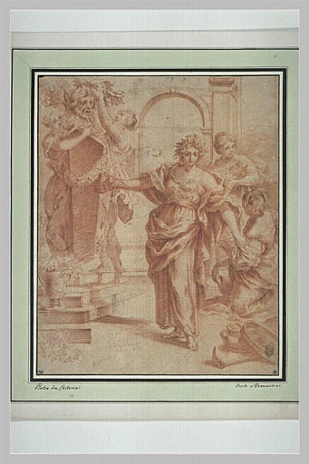 Des nymphes ornent de fleurs une tête de Priape sur un terme_0