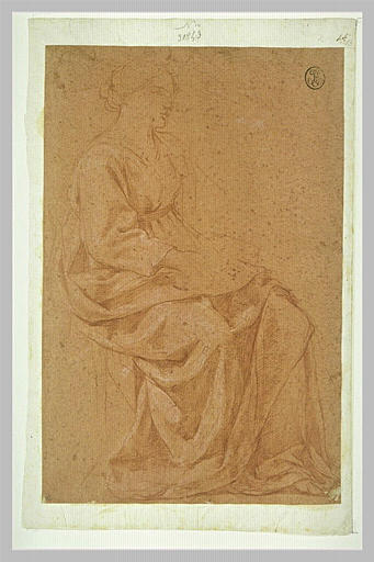 Etude d'une figure de femme drapée, assise, tournée vers la droite_0