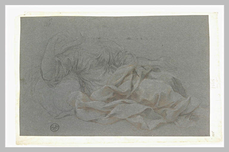 Figure drapée, assise, les bras écartés, tournée vers la droite : Agar_0