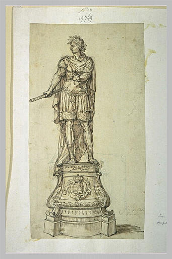 Une statue de guerrier debout sur un piédestal_0