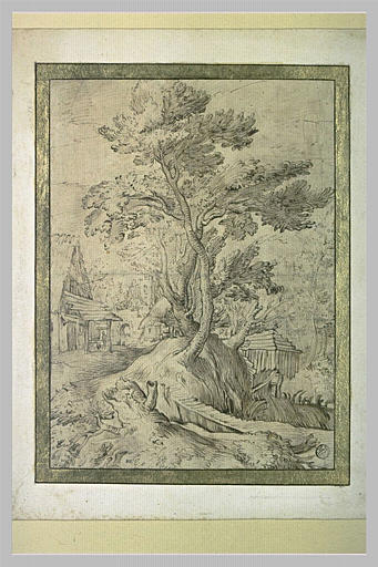 Intérieur de village, avec une route et un ruisseau_0