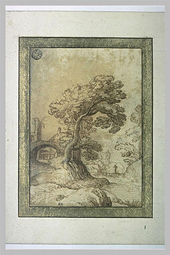 Paysage avec une arche à gauche et un ruisseau_0