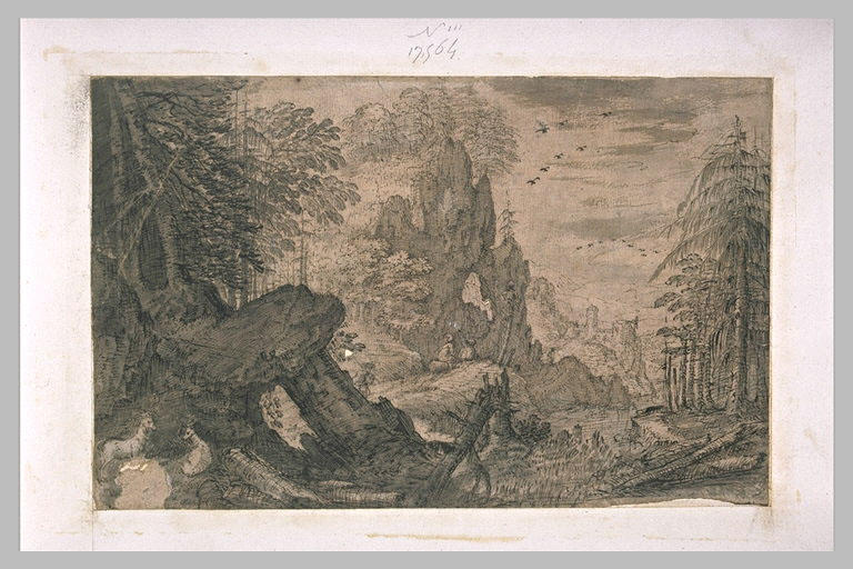 Paysage rocheux, avec un chemin cotoyant un ruisseau_0