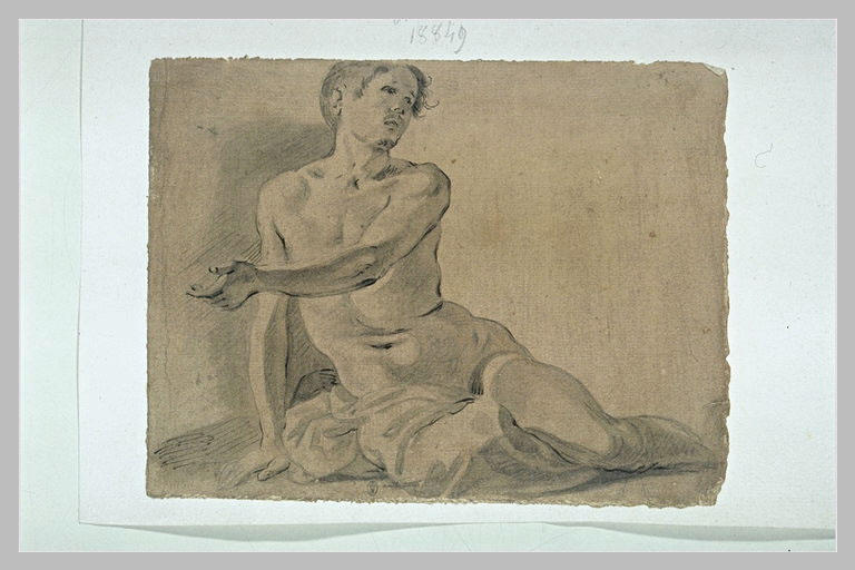 Un jeune homme nu, assis, appuyé sur le bras droit_0