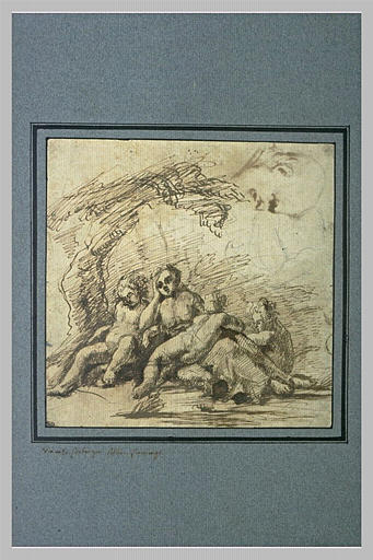 Femme couchée et trois enfants_0