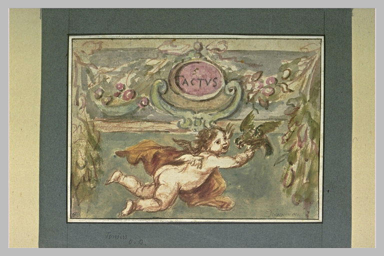 Le Toucher, sujet allégorique composé d'un ange tenant un perroquet_0