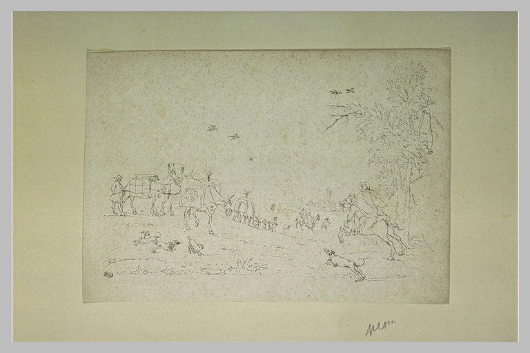Convoi de mulets chargés, dans un paysage_0