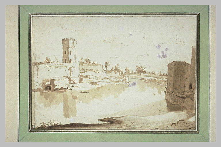 Bords de rivière, avec une tour isolée_0
