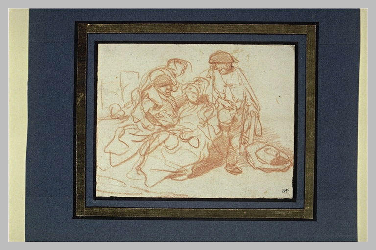 Scène d'auberge avec trois hommes autour d'une femme assise_0