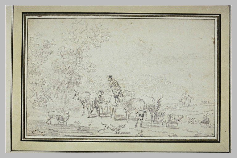 Paysage avec un troupeau et deux paysans_0