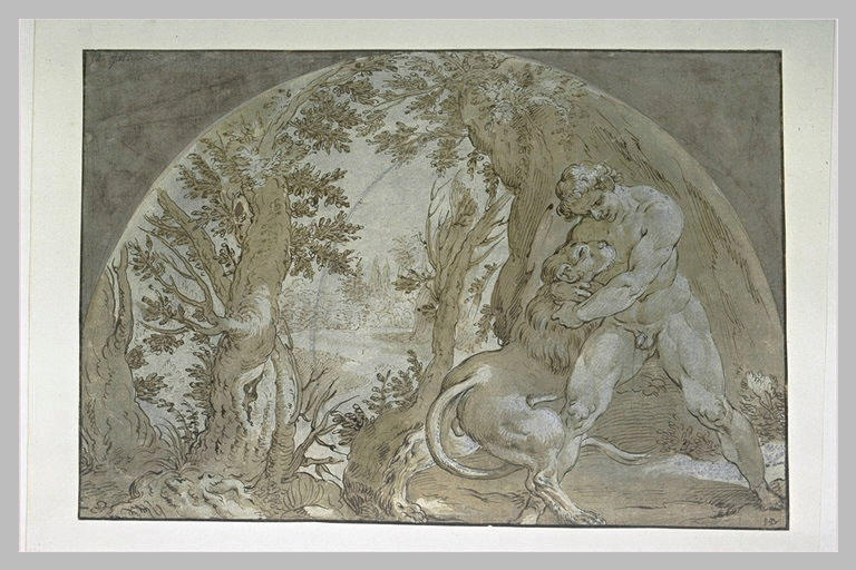 Hercule étouffant le lion de la forêt de Nemée_0