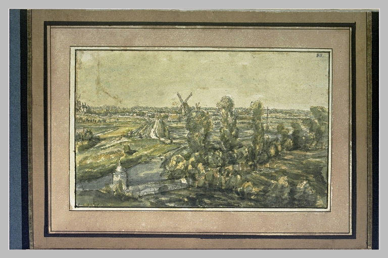 Vue d'une plaine étendue avec des moulins_0