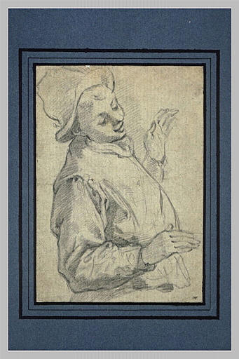 Homme à mi-corps, coiffé d'un chapeau, de trois quart vers la droite_0
