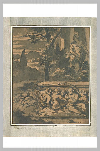 Femme dans un paysage avec un fragment de bas-relief_0