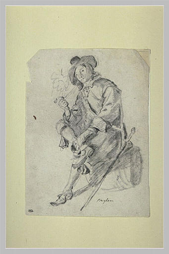 Etude d'un jeune soldat assis sur un tonnelet_0
