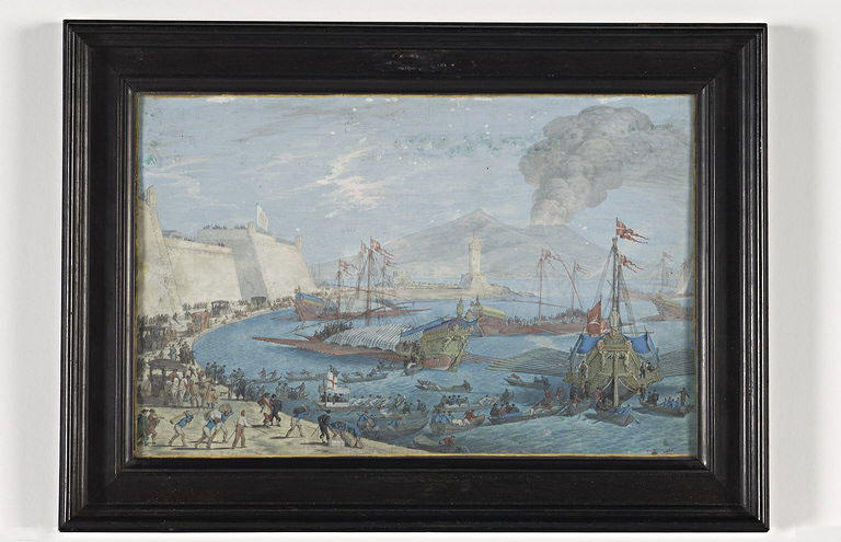 Vue du port de Naples et du Vésuve en éruption_0