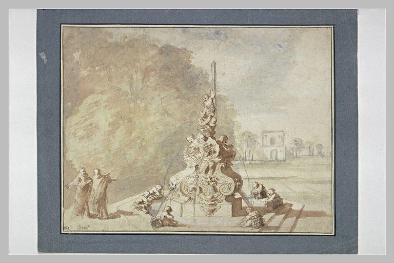 Etude d'une fontaine dans un jardin_0
