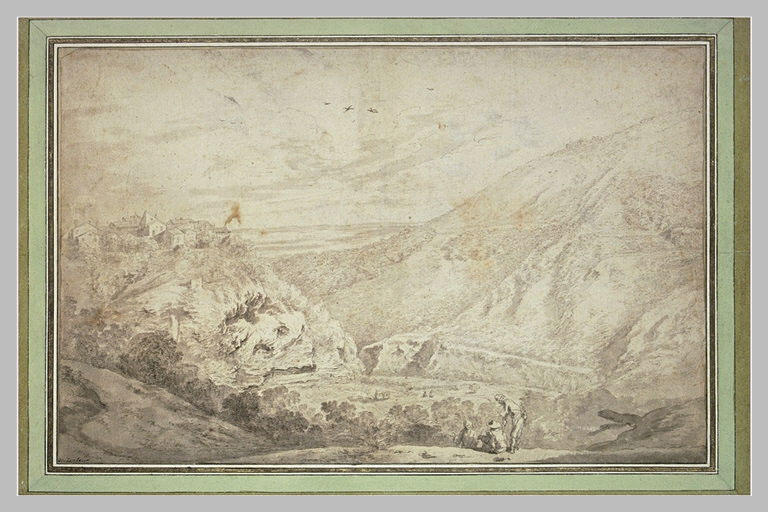 Vue de Tivoli, et trois hommes conversant_0
