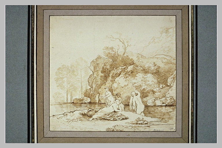 Bord de rivière avec quatre femmes au bain_0