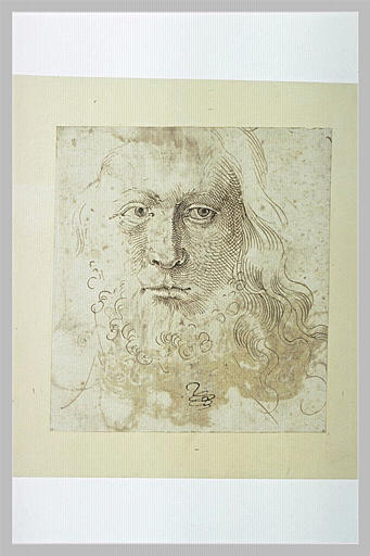 Une tête d'homme aux cheveux longs, de face_0
