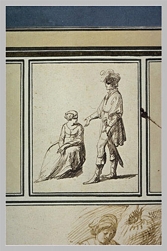 Un homme debout s'adressant à une femme assise_0