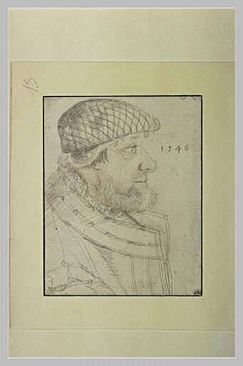 Buste d'homme barbu, vu de profil, tourné vers la droite_0