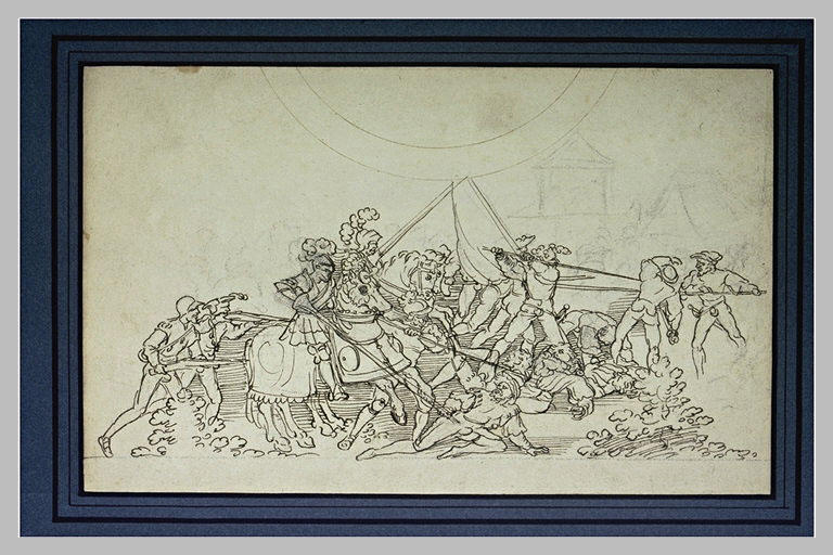 Combat entre deux chevaliers et des fantassins_0