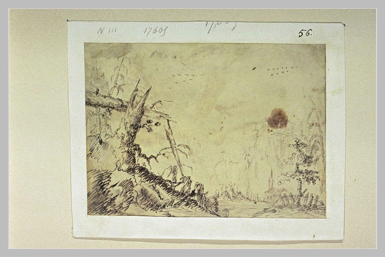 Paysage avec une église au pied d'une falaise_0