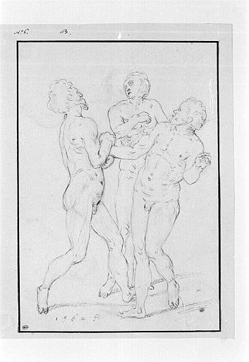 Etude de trois hommes nus, debout_0