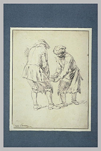 Etude de deux hommes ferrant un cheval_0