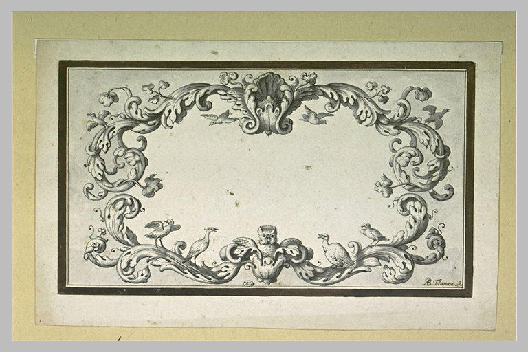Cartouche composé de feuilles d'acanthe et d'oiseaux_0