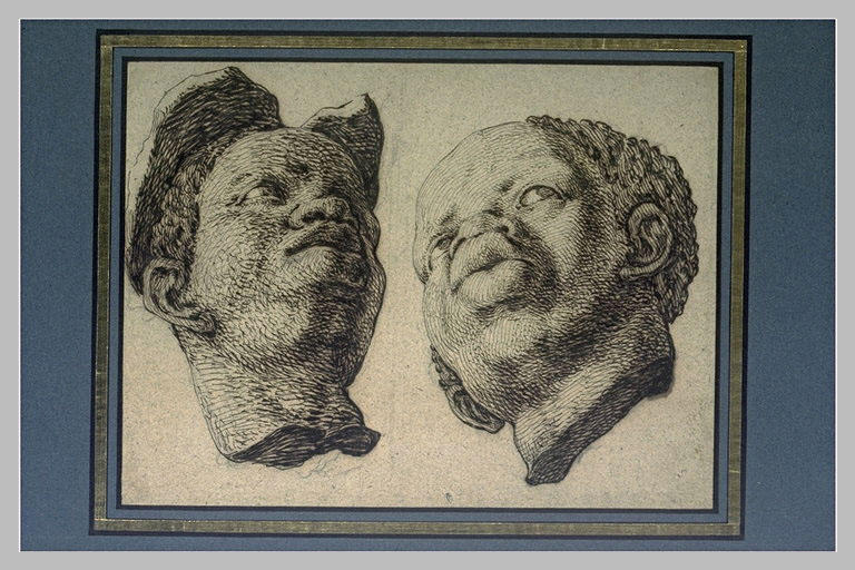 Feuille de deux études de têtes de nègres en plâtre_0