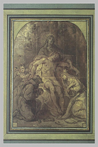 Vierge Marie soutenant Jésus-Christ entourés de saints Catherine et François_0