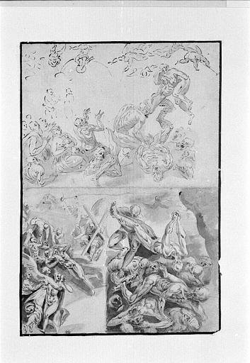 Feuille de trois études pour un Jugement dernier_0