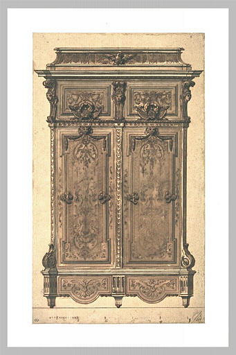 Grande armoire à deux vantaux surmontée de deux panneaux et d'une corniche_0