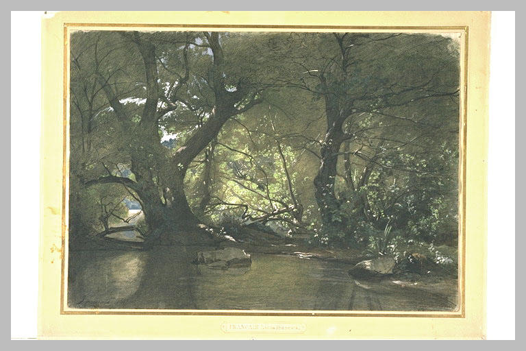 Vue d'un lac sous un bois_0