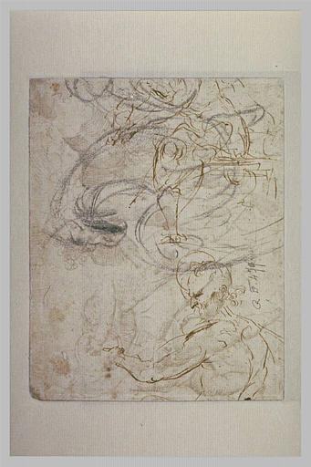 Figure acéphale assise et buste d'homme barbu de profil vers la gauche_0