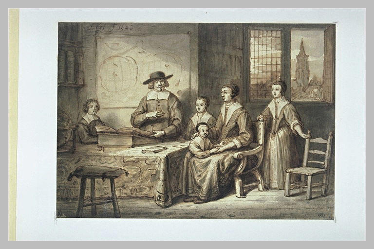 Portrait d'une famille hollandaise, dans une bibliothèque_0