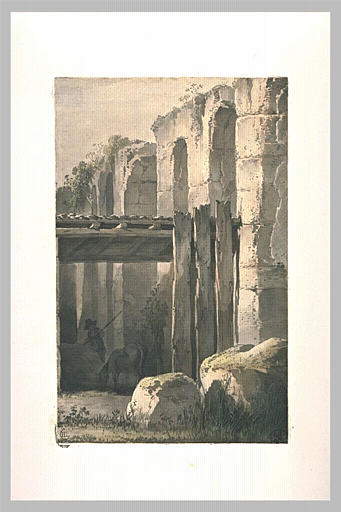 Figure et son cheval sous un pont, près des ruines, aux environs de Lyon_0