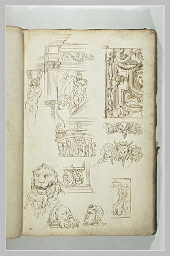 Etudes de motifs décoratifs : têtes d'homme et de lion_0