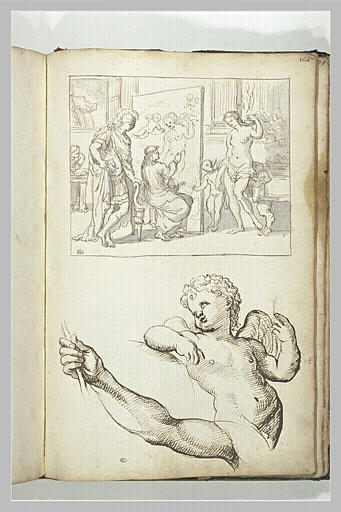 Alexandre, Apelle et Campaspe ; putto tourné vers la gauche ; étude de bras droit levé_0